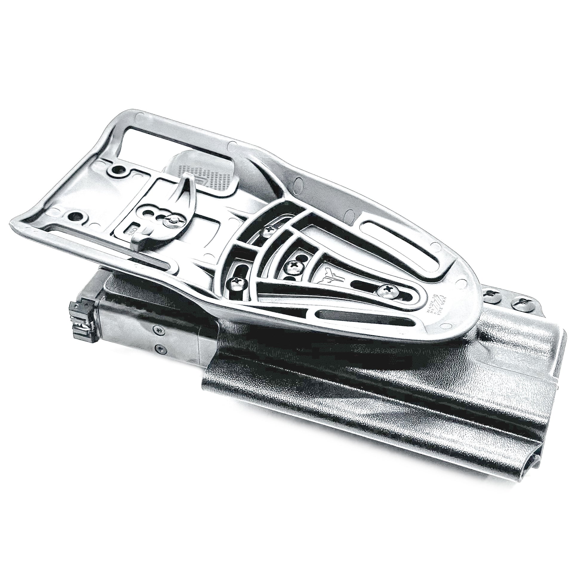 Black OWB Duty & Competition holster for the Glock 34 and Surefire X300 shown with Duty Drop attachment.