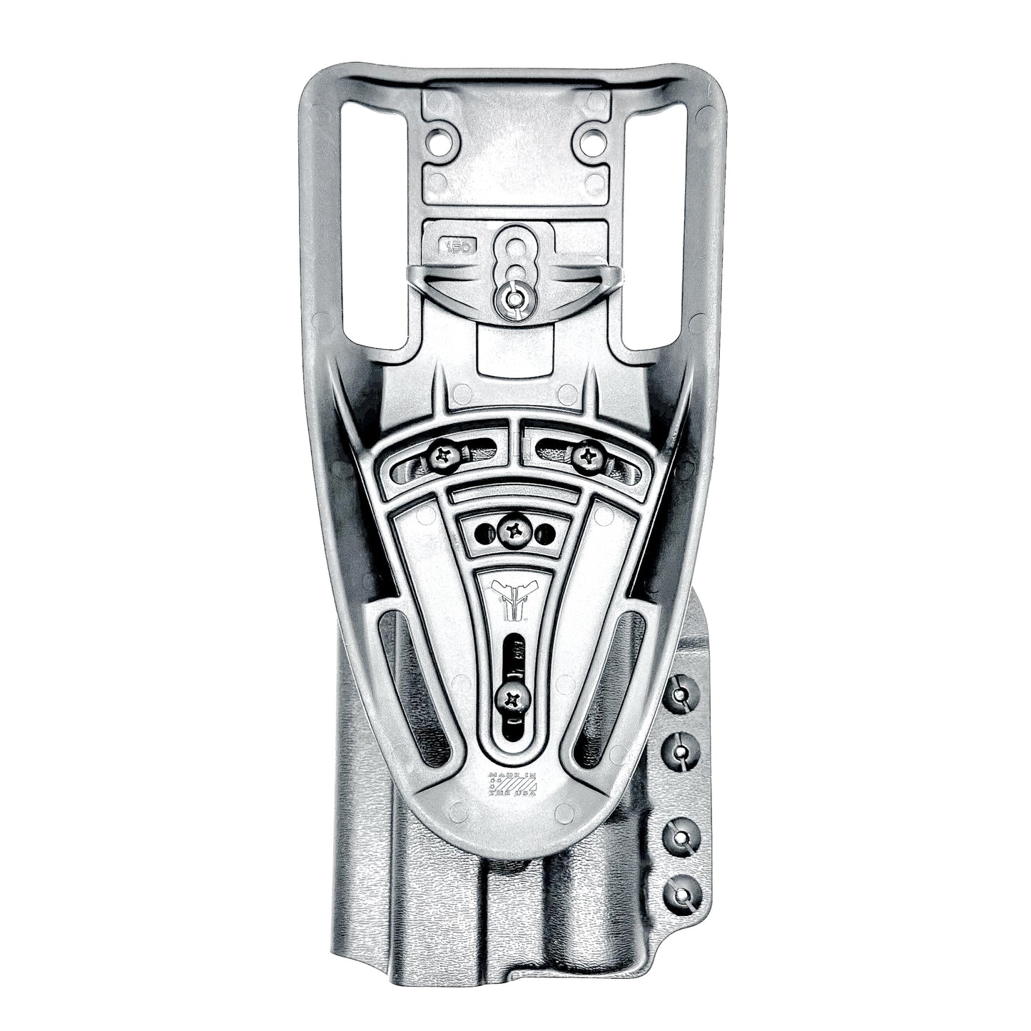 Black OWB Duty & Competition holster for the Glock 34 and Surefire X300 shown with Duty Drop attachment.