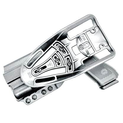 Black OWB Duty & Competition holster for the Glock 34 and Surefire X300 shown with Duty Drop attachment.