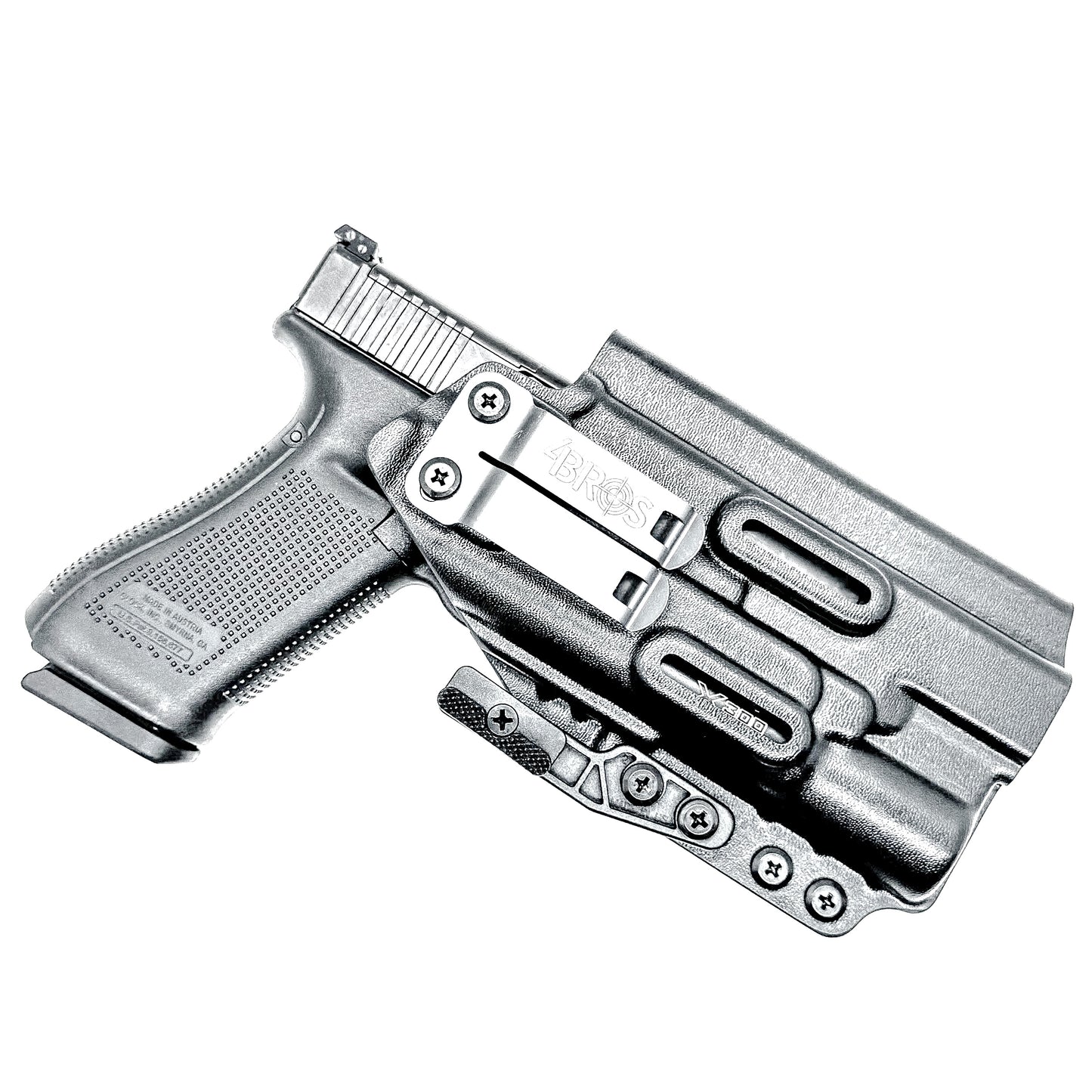 Black Inside Waistband IWB holster for the Glock 34 with Surefire X300U.  Shown with DCC Monoblock and a modwing.