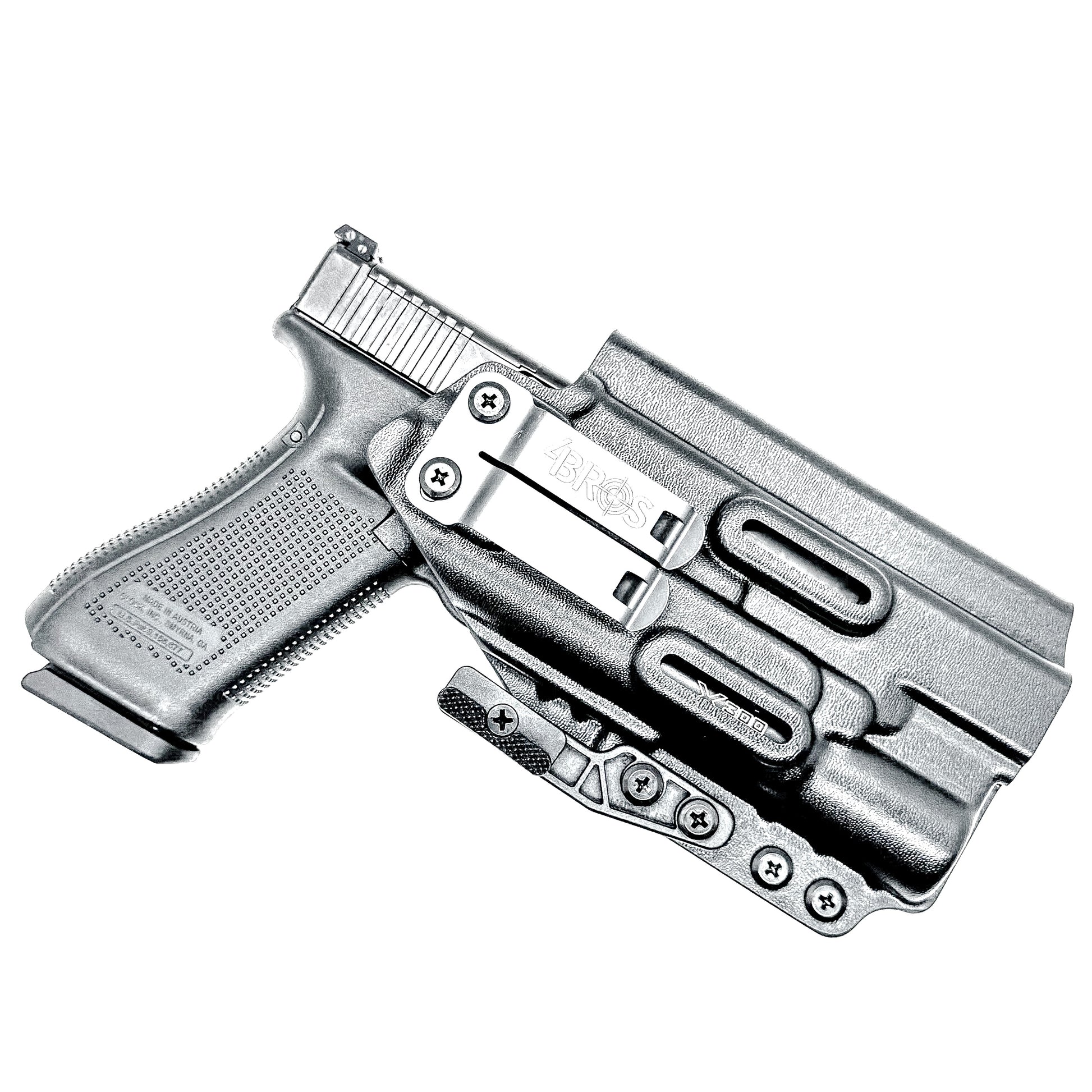 Black Inside Waistband IWB holster for the Glock 34 with Surefire X300U.  Shown with DCC Monoblock and a modwing.