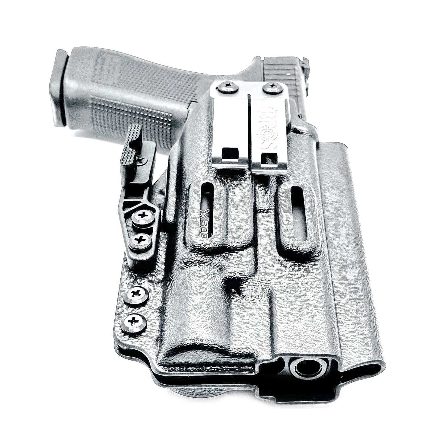 Black Inside Waistband IWB holster for the Glock 34 with Surefire X300U.  Shown with DCC Monoblock and a modwing.