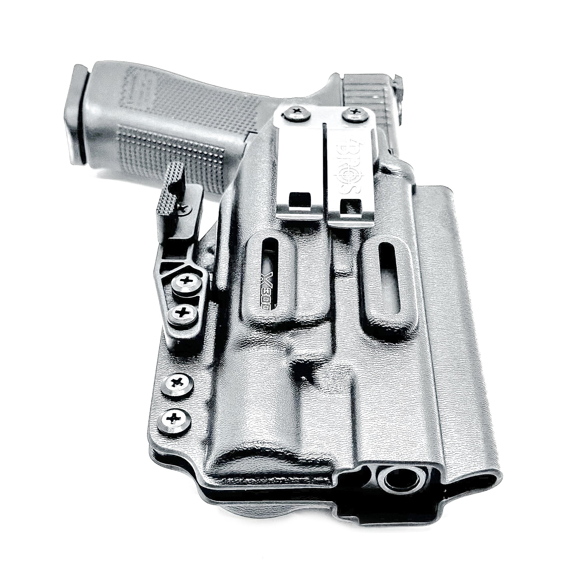 Black Inside Waistband IWB holster for the Glock 34 with Surefire X300U.  Shown with DCC Monoblock and a modwing.