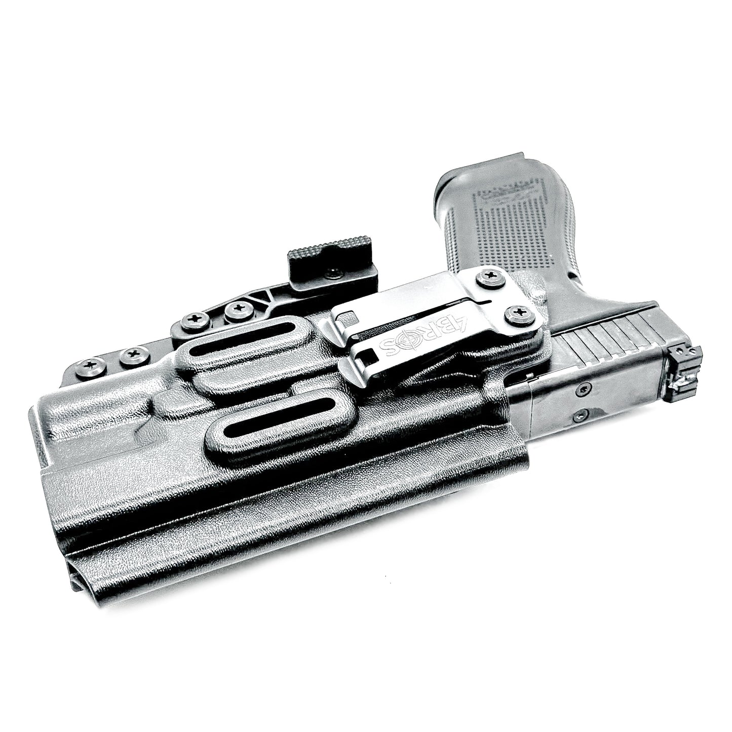 Black Inside Waistband IWB holster for the Glock 34 with Surefire X300U.  Shown with DCC Monoblock and a modwing.