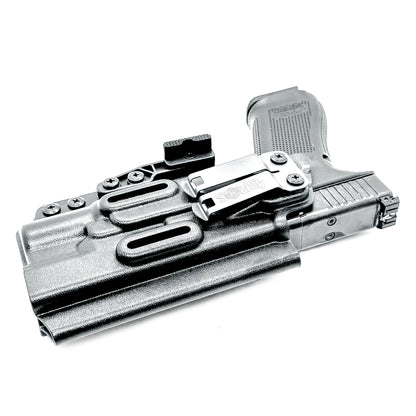 Black Inside Waistband IWB holster for the Glock 34 with Surefire X300U.  Shown with DCC Monoblock and a modwing.