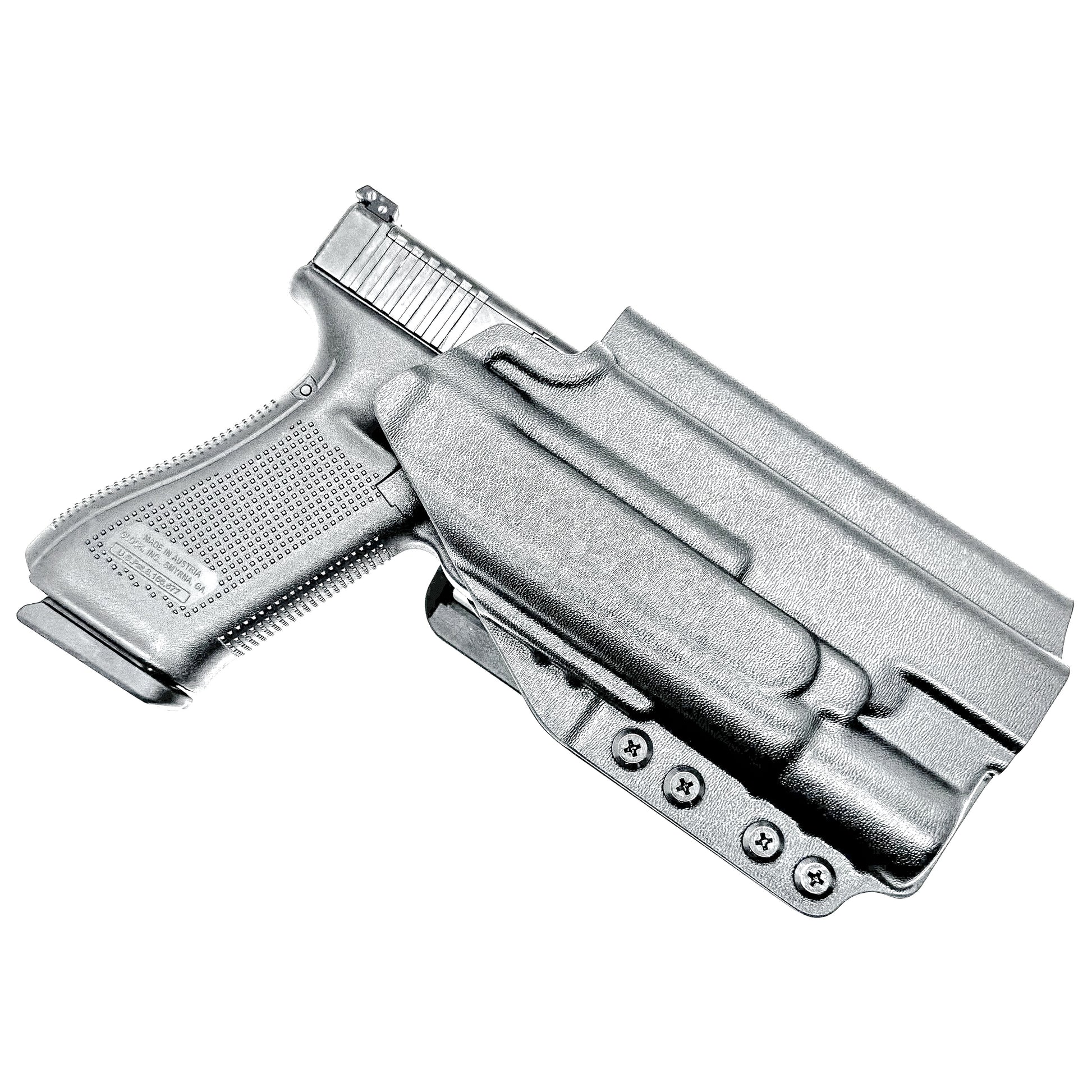 Outside Waistband holster for the Glock 34 and Surefire X300 in black with 4BROS 1.5" Belt Slide.