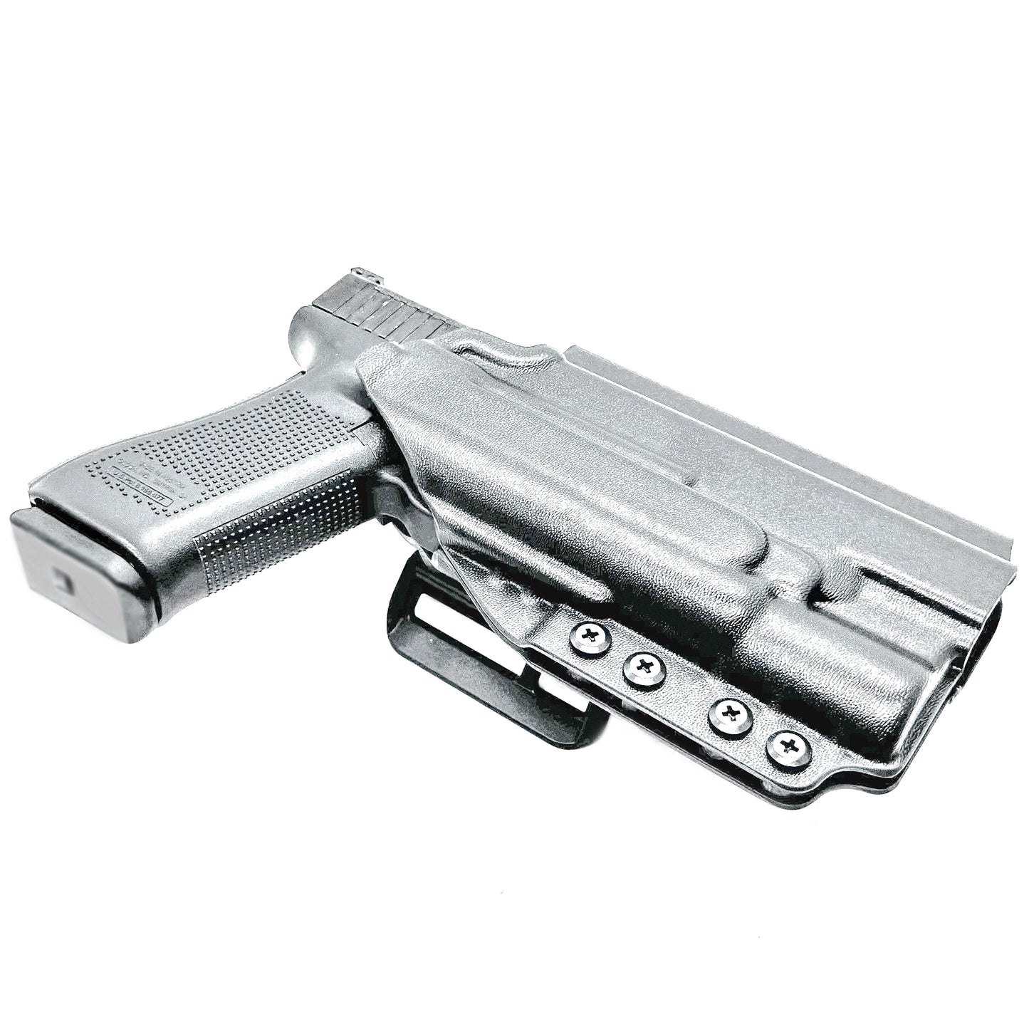 Outside Waistband holster for the Glock 34 and Surefire X300 in black with 4BROS 1.5" Belt Slide.