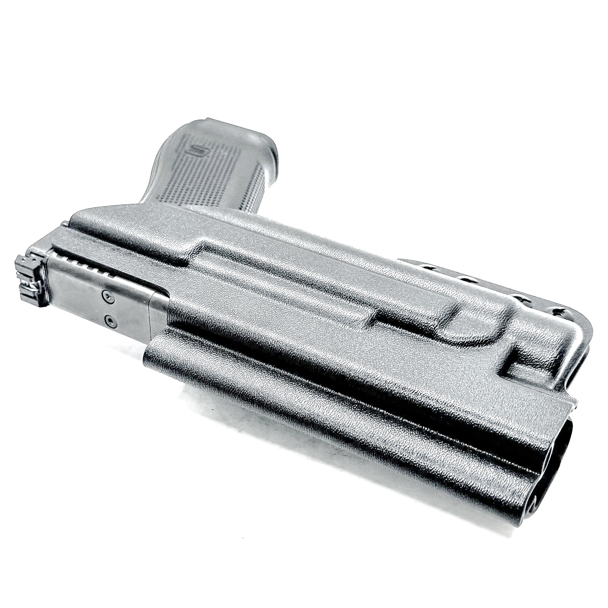 Black Inside Waistband (IWB) holster for the Glock 34 & Streamlight TLR- HL with DCC Monoblock and modwing.