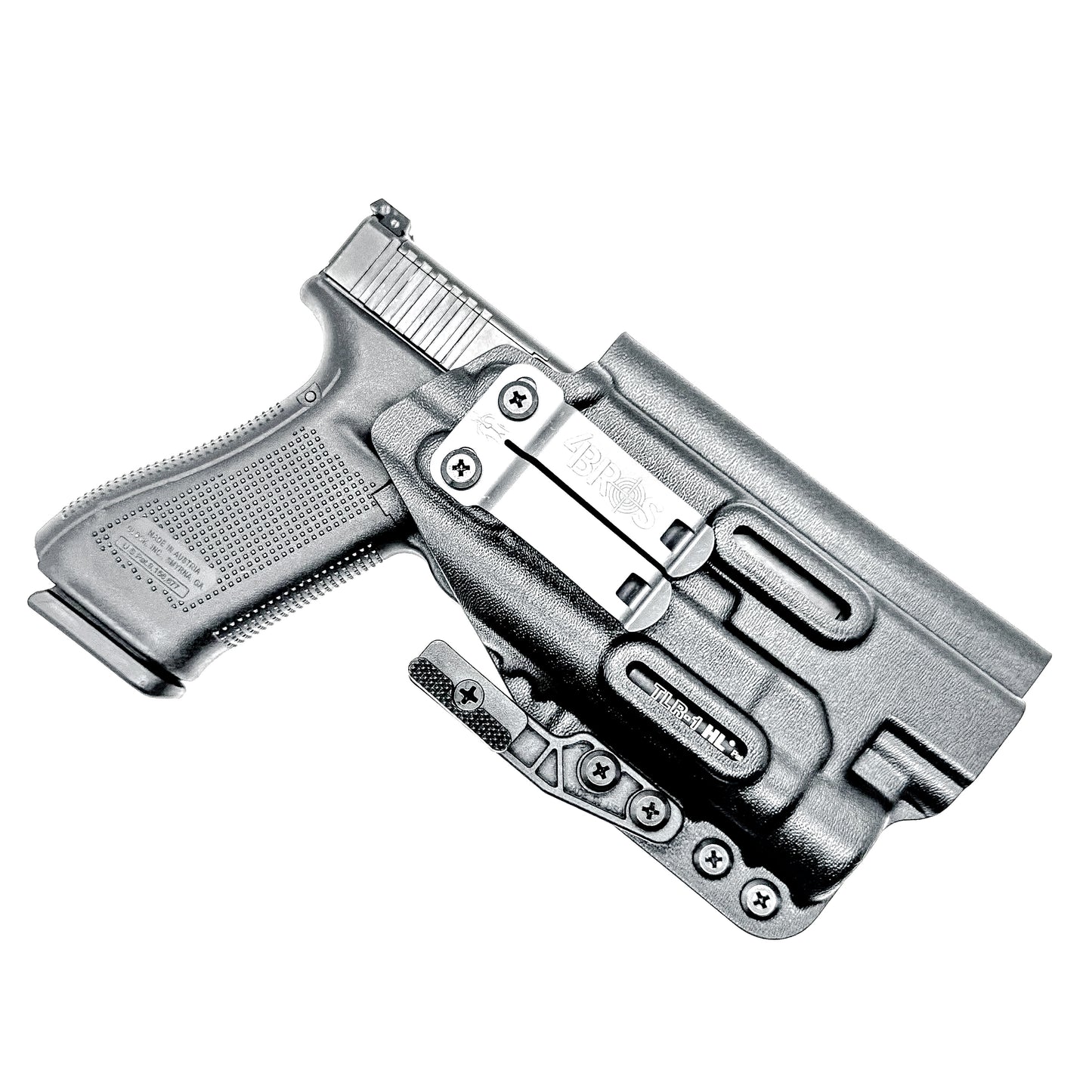 Black Inside Waistband (IWB) holster for the Glock 34 & Streamlight TLR- HL with DCC Monoblock and modwing.