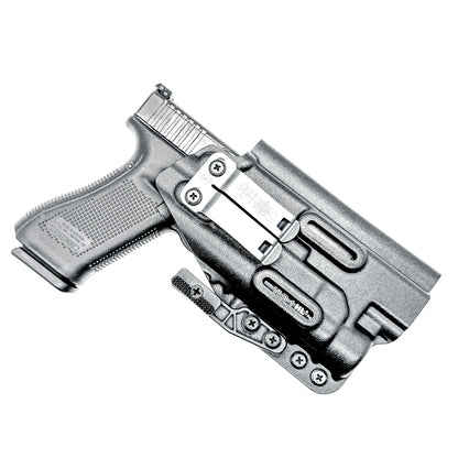 Black Inside Waistband (IWB) holster for the Glock 34 & Streamlight TLR- HL with DCC Monoblock and modwing.