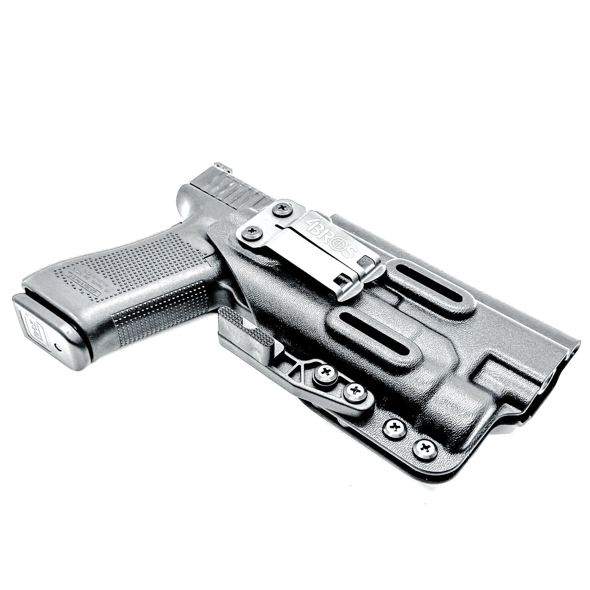 Black Inside Waistband (IWB) holster for the Glock 34 & Streamlight TLR- HL with DCC Monoblock and modwing.