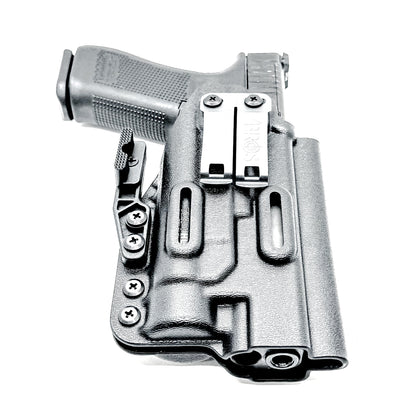 Black Inside Waistband (IWB) holster for the Glock 34 & Streamlight TLR- HL with DCC Monoblock and modwing.