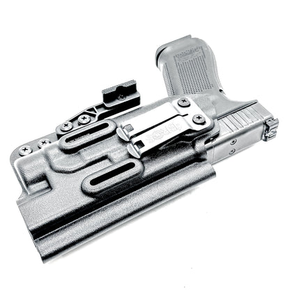 Black Inside Waistband (IWB) holster for the Glock 34 & Streamlight TLR- HL with DCC Monoblock and modwing.