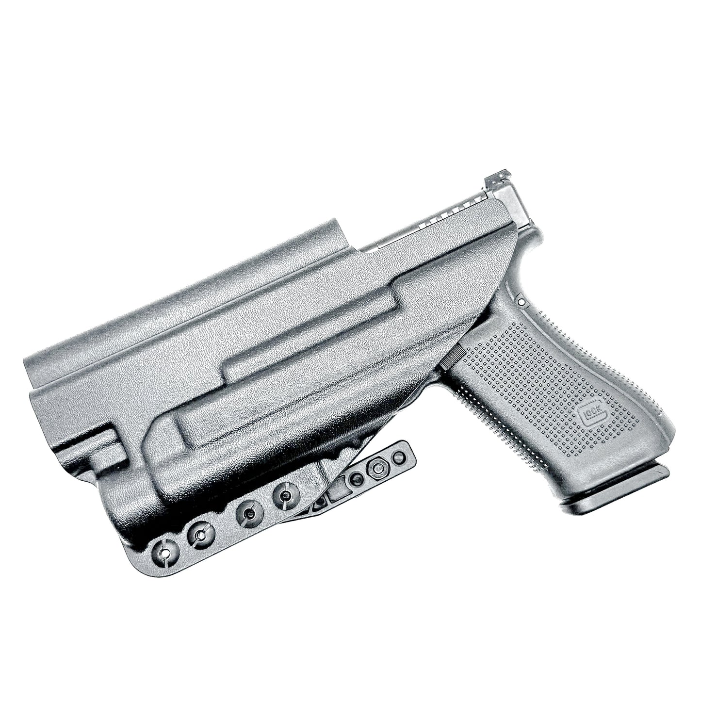 Black Inside Waistband (IWB) holster for the Glock 34 & Streamlight TLR- HL with DCC Monoblock and modwing.