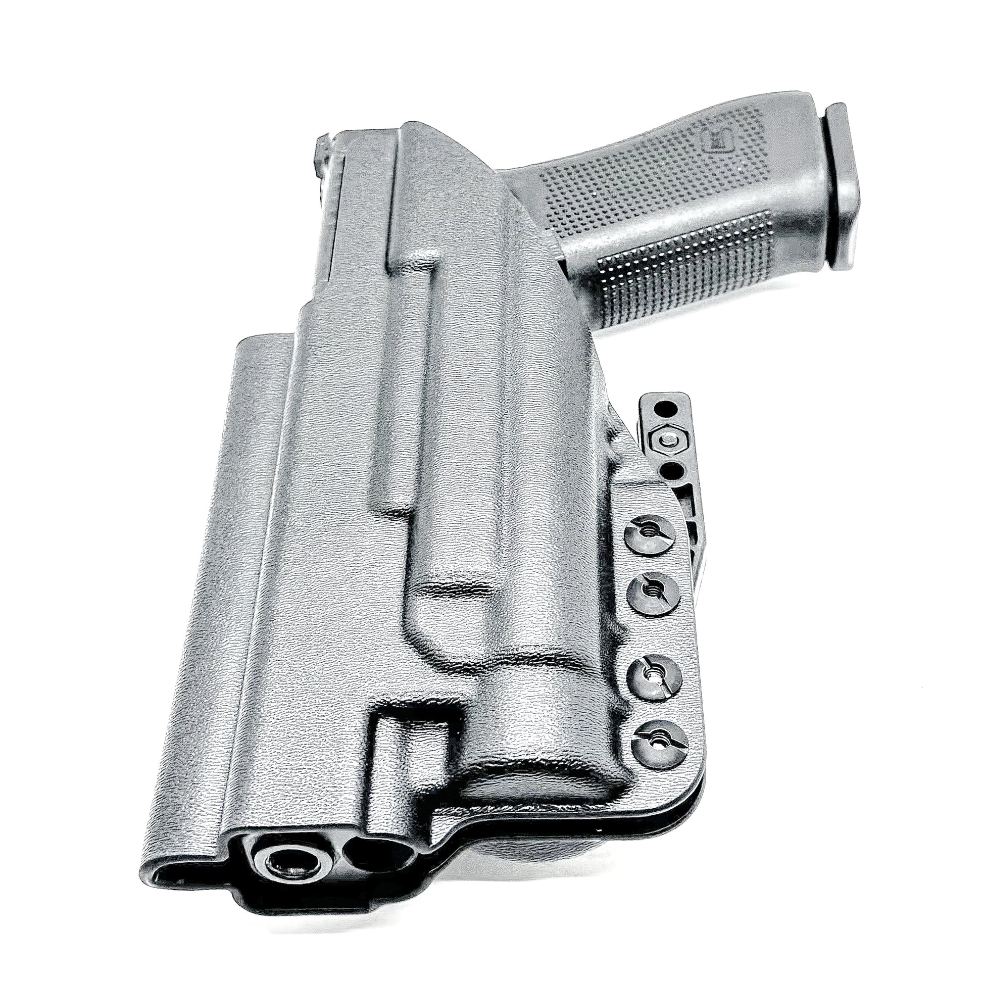 Black Inside Waistband (IWB) holster for the Glock 34 & Streamlight TLR- HL with DCC Monoblock and modwing.