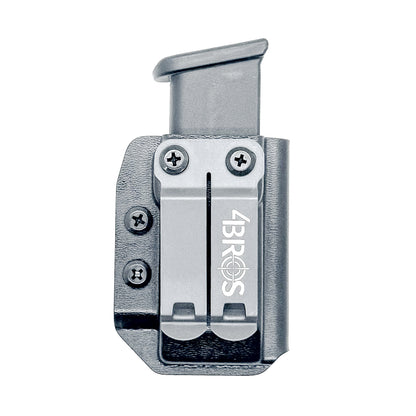 Black Kydex IWB AIWB appendix inside waistband magazine pouch for the Glock 43X & 48 from Four Brothers 4BROS Holsters.  Adjustable retention. 