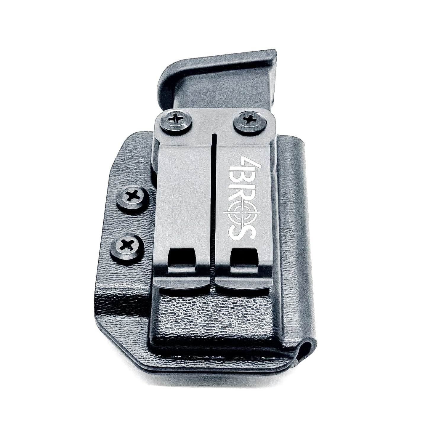 Black Kydex IWB AIWB appendix inside waistband magazine pouch for the Glock 43X & 48 from Four Brothers 4BROS Holsters.  Adjustable retention. 