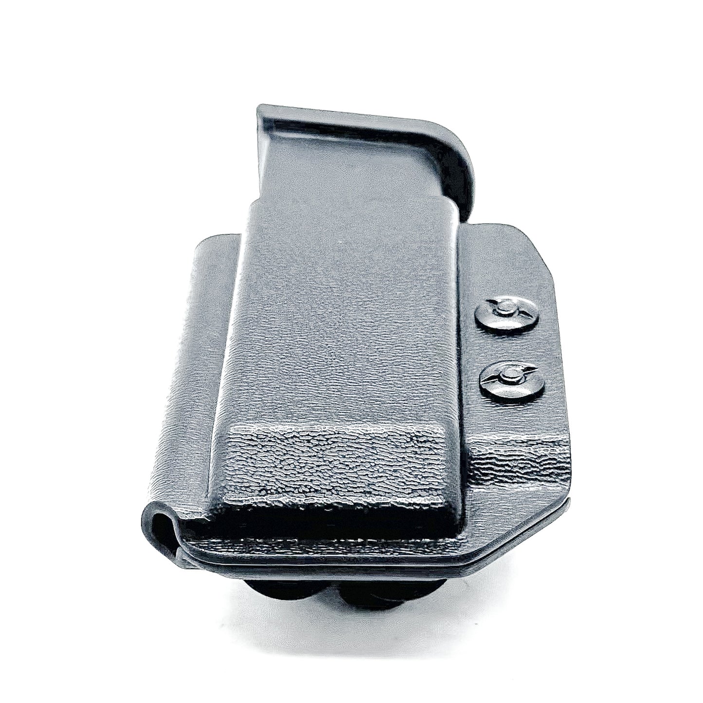 Black Kydex IWB AIWB appendix inside waistband magazine pouch for the Glock 43X & 48 from Four Brothers 4BROS Holsters.  Adjustable retention. 