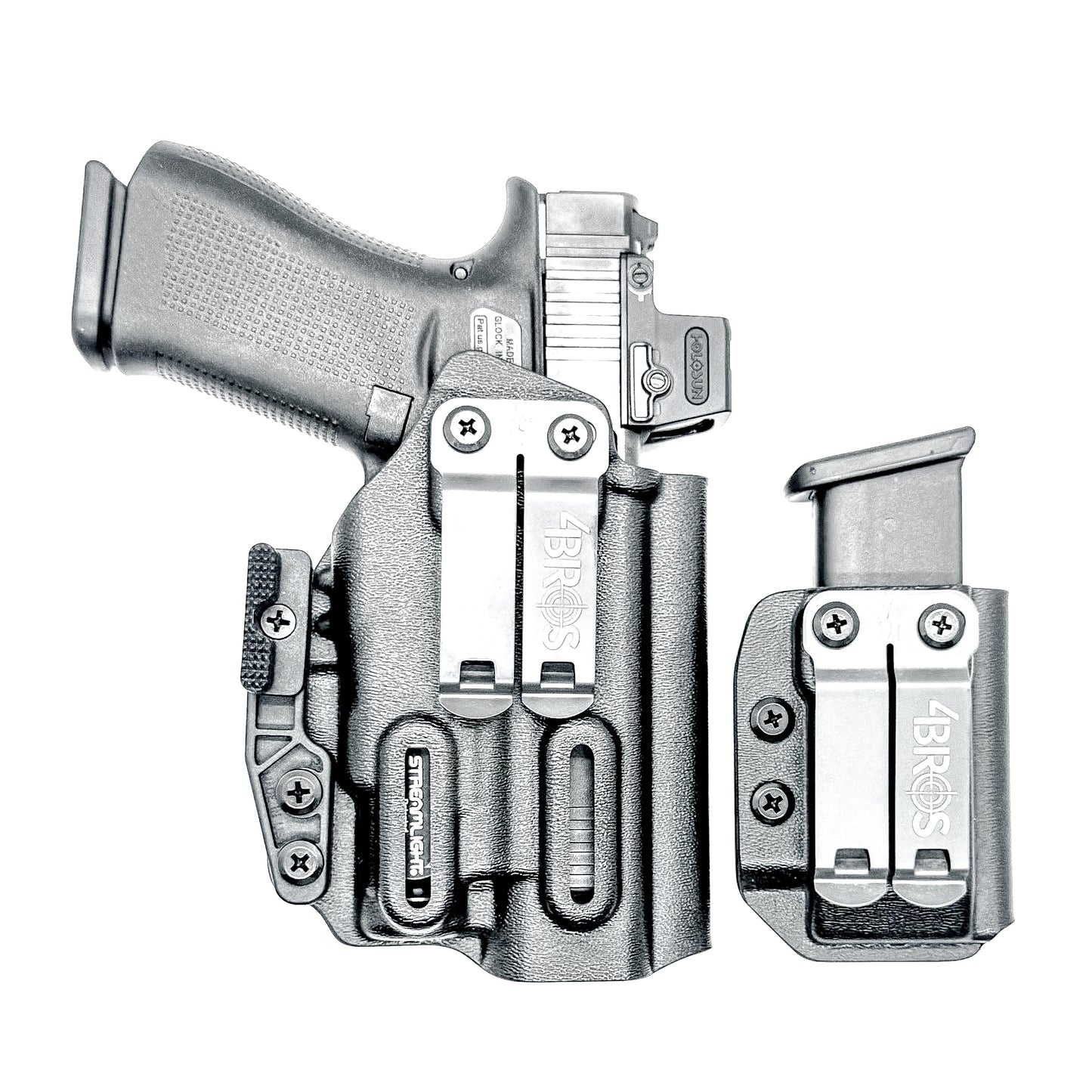 Glock 43X and 48 MOS IWB right-hand holster with Streamlight TLR-7 Sub and matching magazine carrier, built for concealed carry with secure retention