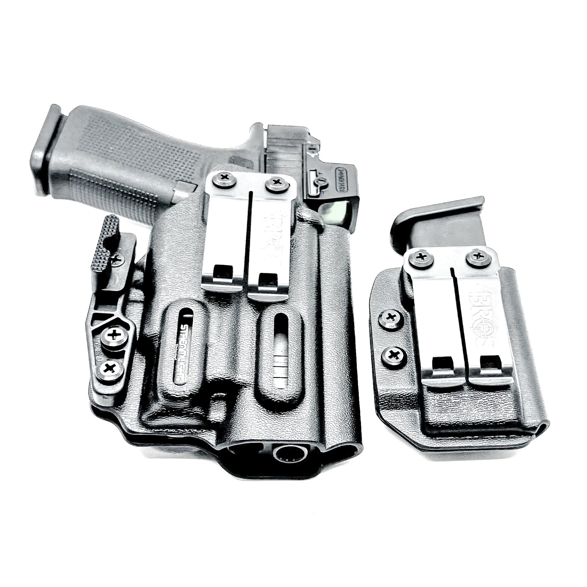 Glock 43X and 48 MOS IWB right-hand holster with Streamlight TLR-7 Sub and matching magazine carrier, built for concealed carry with secure retention