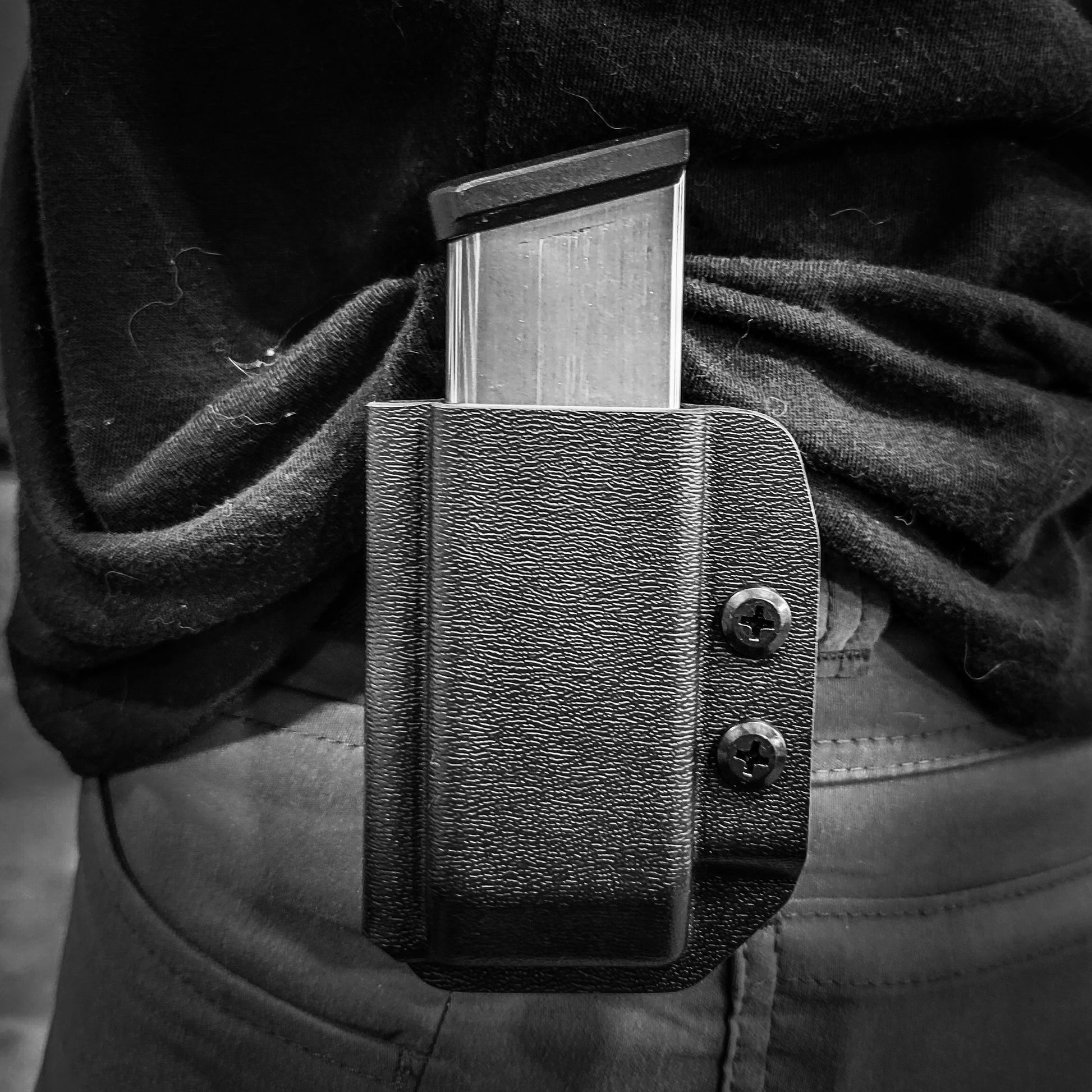 For the Best Kydex OWB Outside Waistband magazine pouch for the Glock 43X & 48 magazine, shop Four Brothers Holsters. Suitable for belt widths of 1 1/2", 1 3/4, 2", and 2 1/4". Adjustable retention. Adjustable Cant Carrier Holster P365X-MACRO, Sig P365XL, Hellcat Pro, Smith and Wesson Equalizer, and Shield Plus

