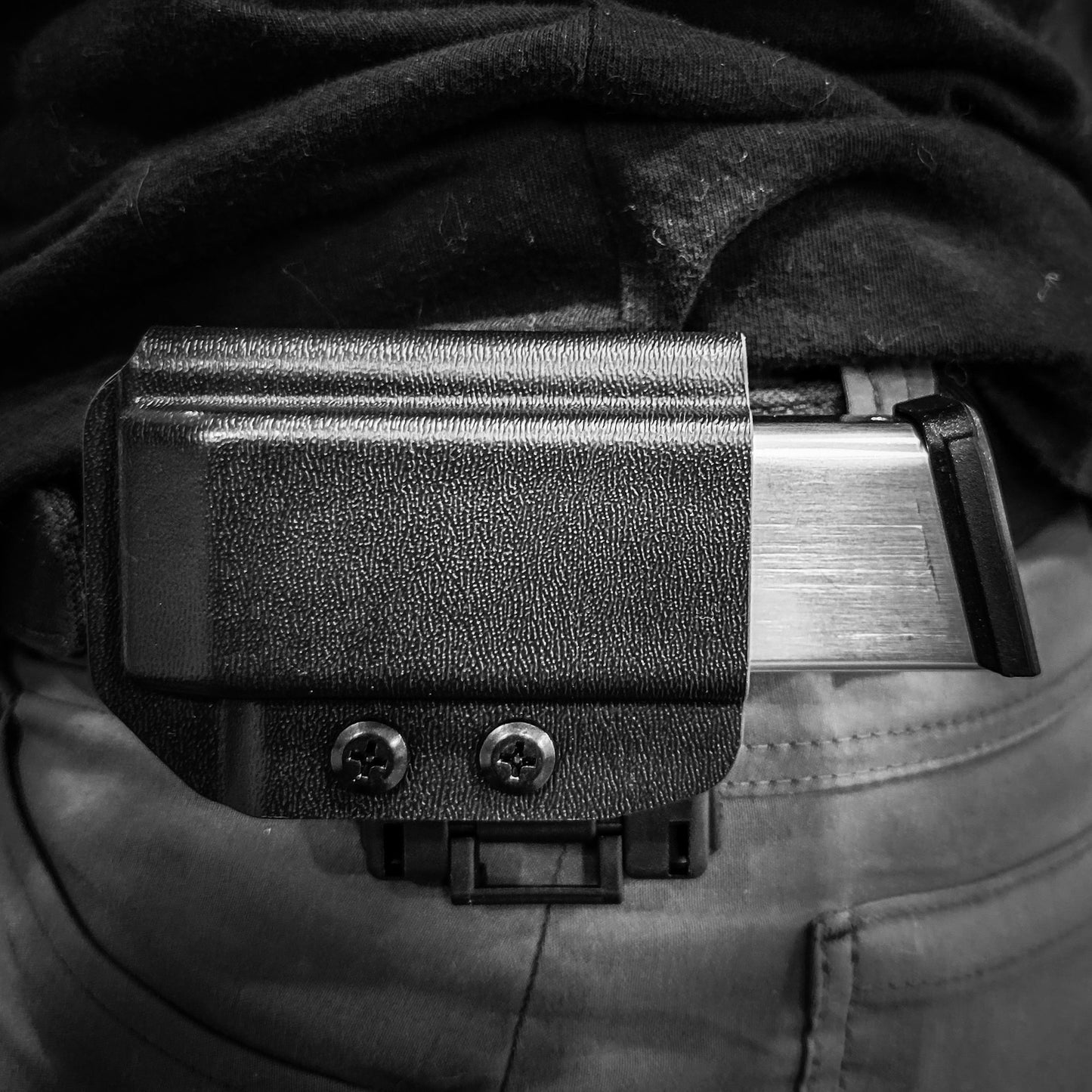 For the Best Kydex OWB Outside Waistband magazine pouch for the Glock 43X & 48 magazine, shop Four Brothers Holsters. Suitable for belt widths of 1 1/2", 1 3/4, 2", and 2 1/4". Adjustable retention. Adjustable Cant Carrier Holster P365X-MACRO, Sig P365XL, Hellcat Pro, Smith and Wesson Equalizer, and Shield Plus

