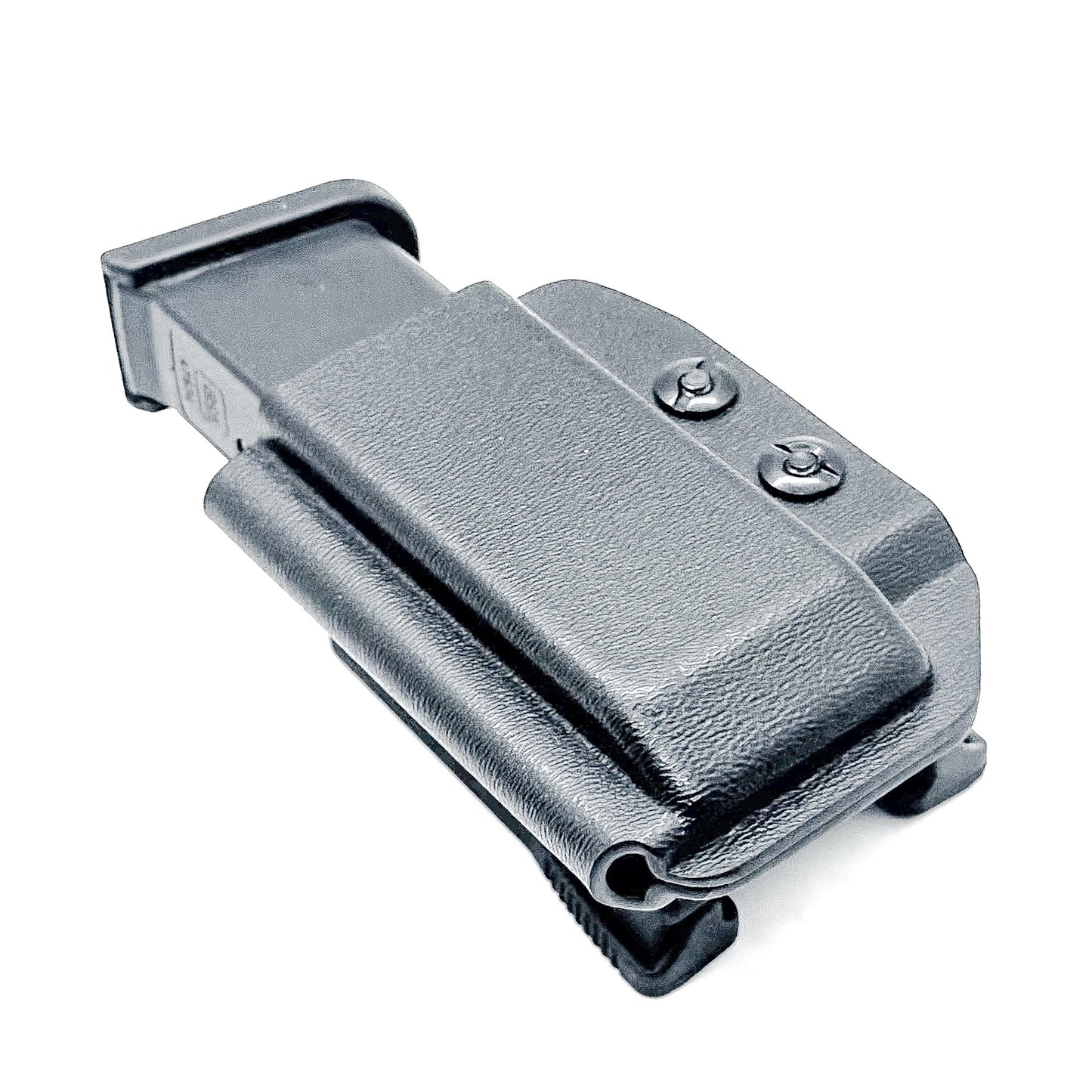 Black Kydex OWB Outside Waistband magazine pouch for the Glock 43X & 48 magazine from Four Brothers 4BROS Holsters.   Adjustable retention & cant.