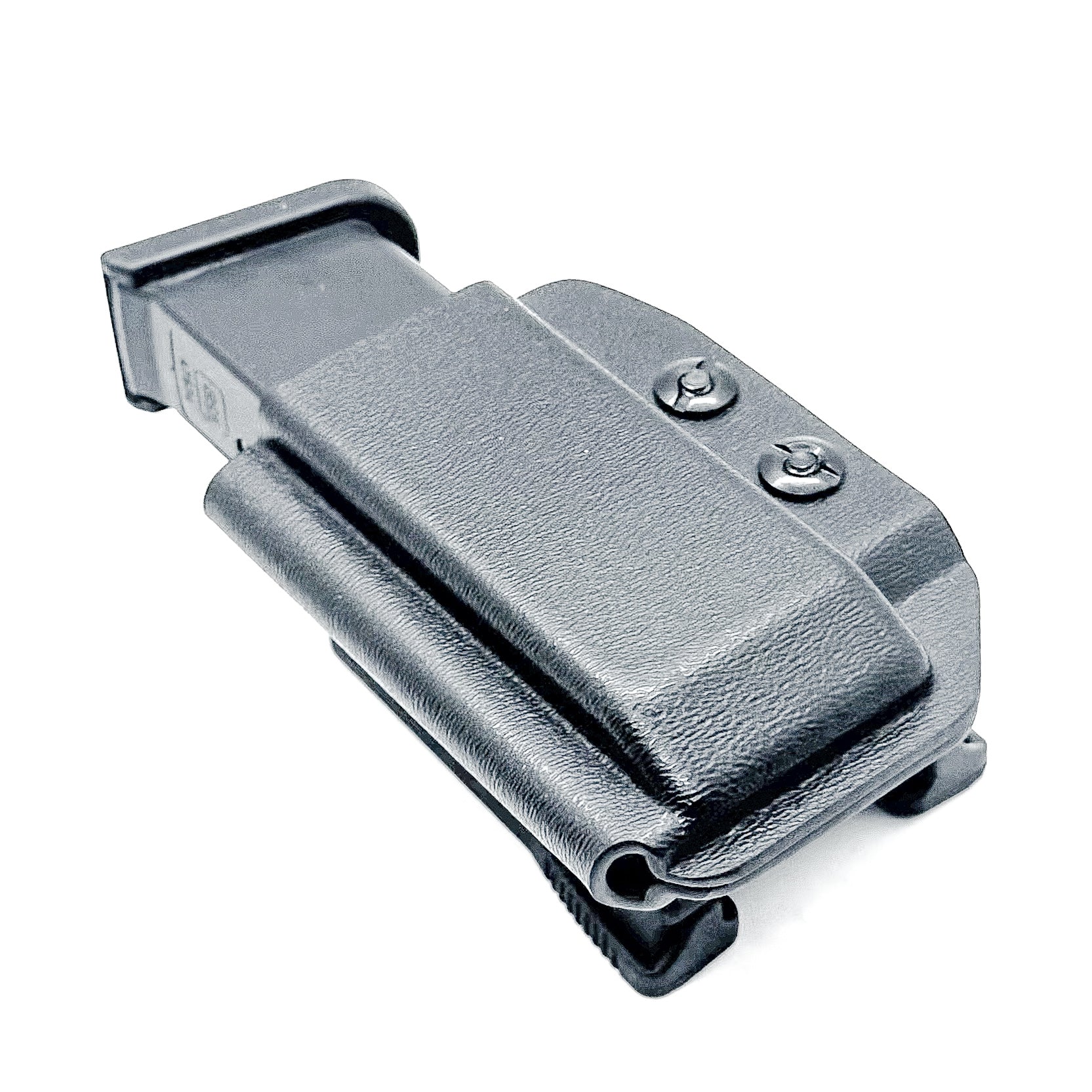 Black Kydex OWB Outside Waistband magazine pouch for the Glock 43X & 48 magazine from Four Brothers 4BROS Holsters.   Adjustable retention & cant.