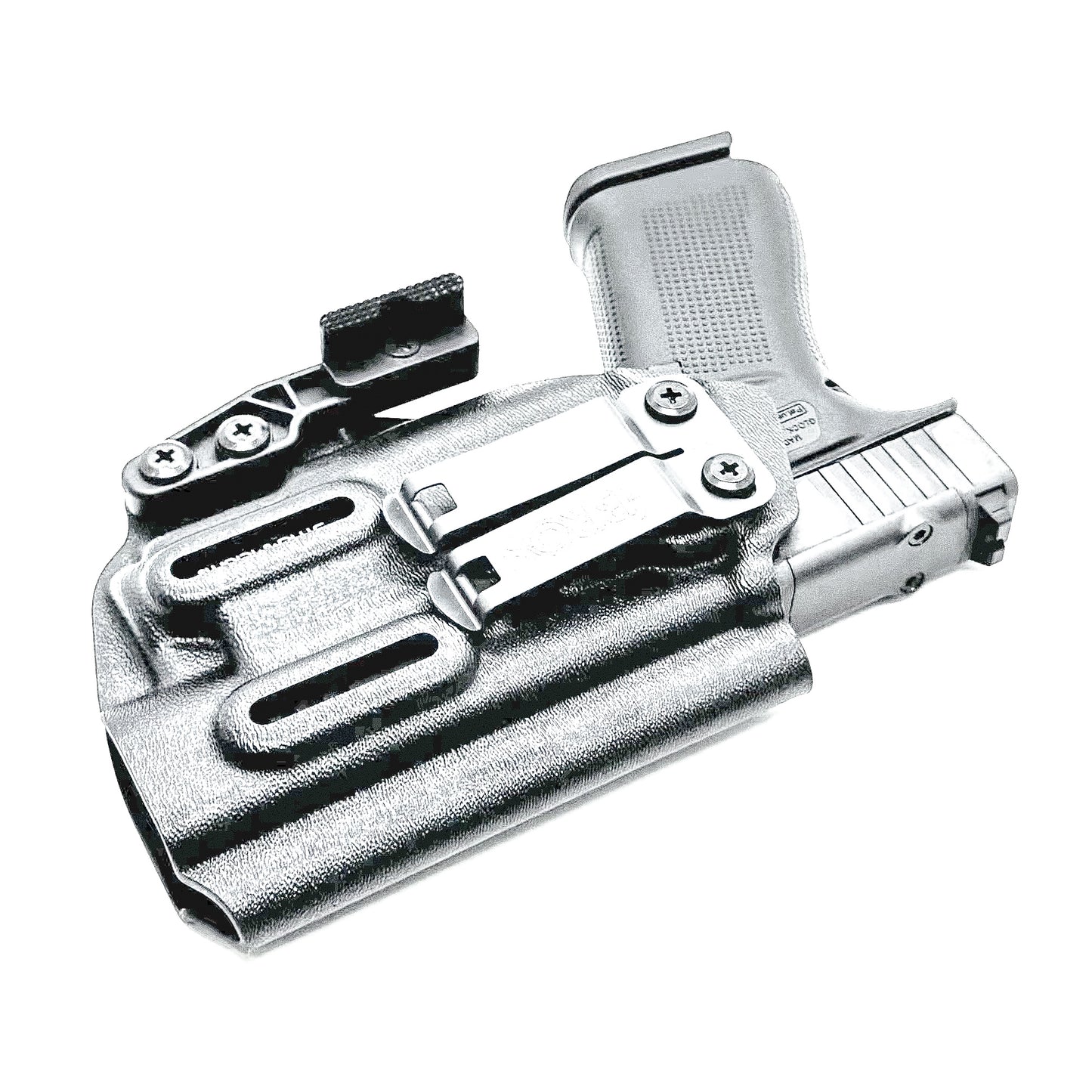 Black Inside Waistband Holster IWB for the Glock 43X MOS, 48 MOS, 43X Rail, or 48 Rail pistol & Streamlight TLR-8 HL-X Sub with DCC Monoblock and a Modwing.