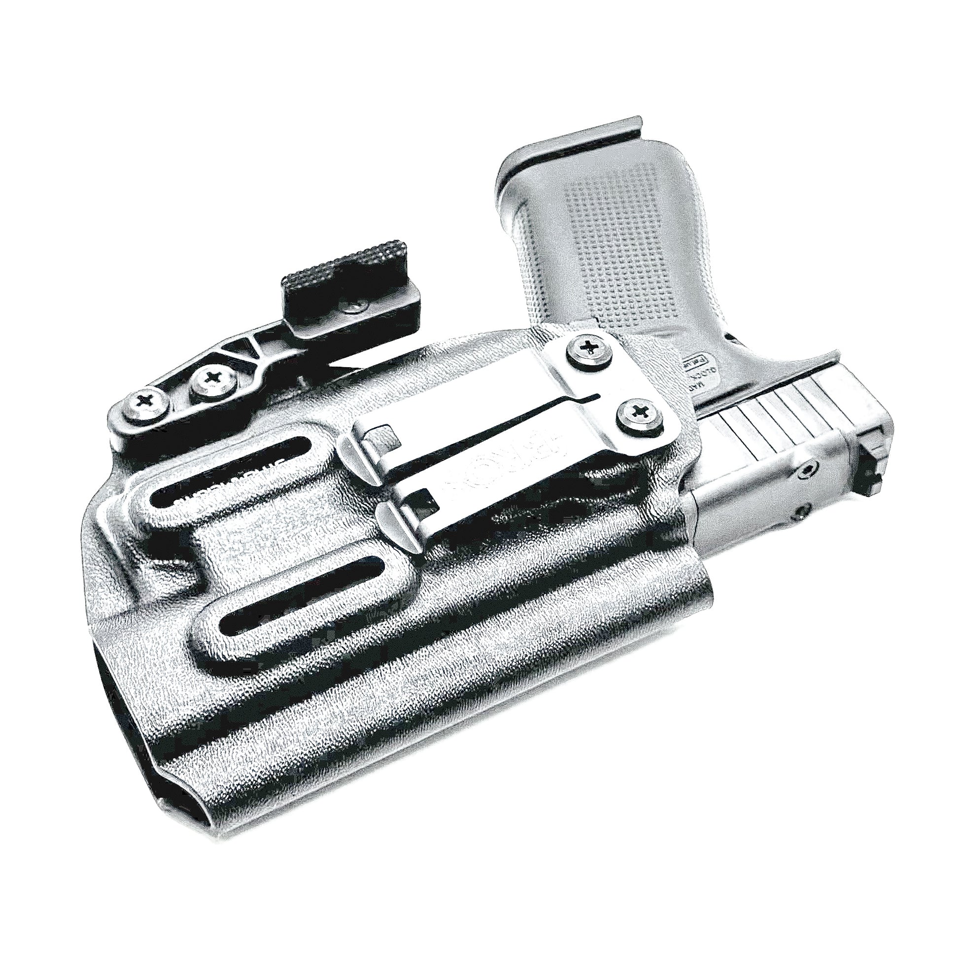 Black Inside Waistband Holster IWB for the Glock 43X MOS, 48 MOS, 43X Rail, or 48 Rail pistol & Streamlight TLR-8 HL-X Sub with DCC Monoblock and a Modwing.