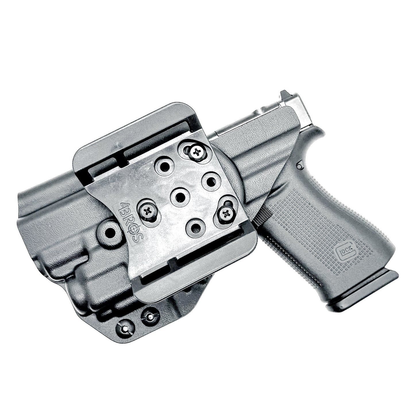 Black OWB Holster with a 4BROS 1.5" Belt Slide for the Glock 43X or 48 MOS with the TLR-8 Sub light.