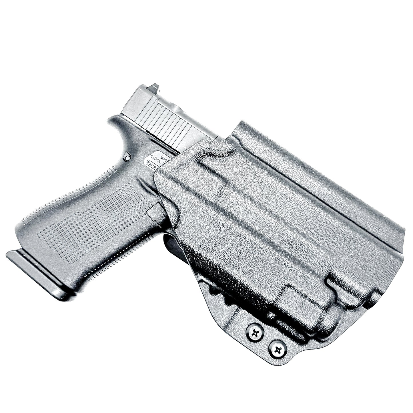 Outside Waistband OWB Kydex Holster for the Glock 43X MOS, 48 MOS, 43X Rail or 48 Rail pistol & Streamlight TLR-8 Sub, in black with 4Bros 1.5" Belt Slide.