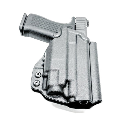 Outside Waistband OWB Kydex Holster for the Glock 43X MOS, 48 MOS, 43X Rail or 48 Rail pistol & Streamlight TLR-8 Sub, in black with 4Bros 1.5" Belt Slide.
