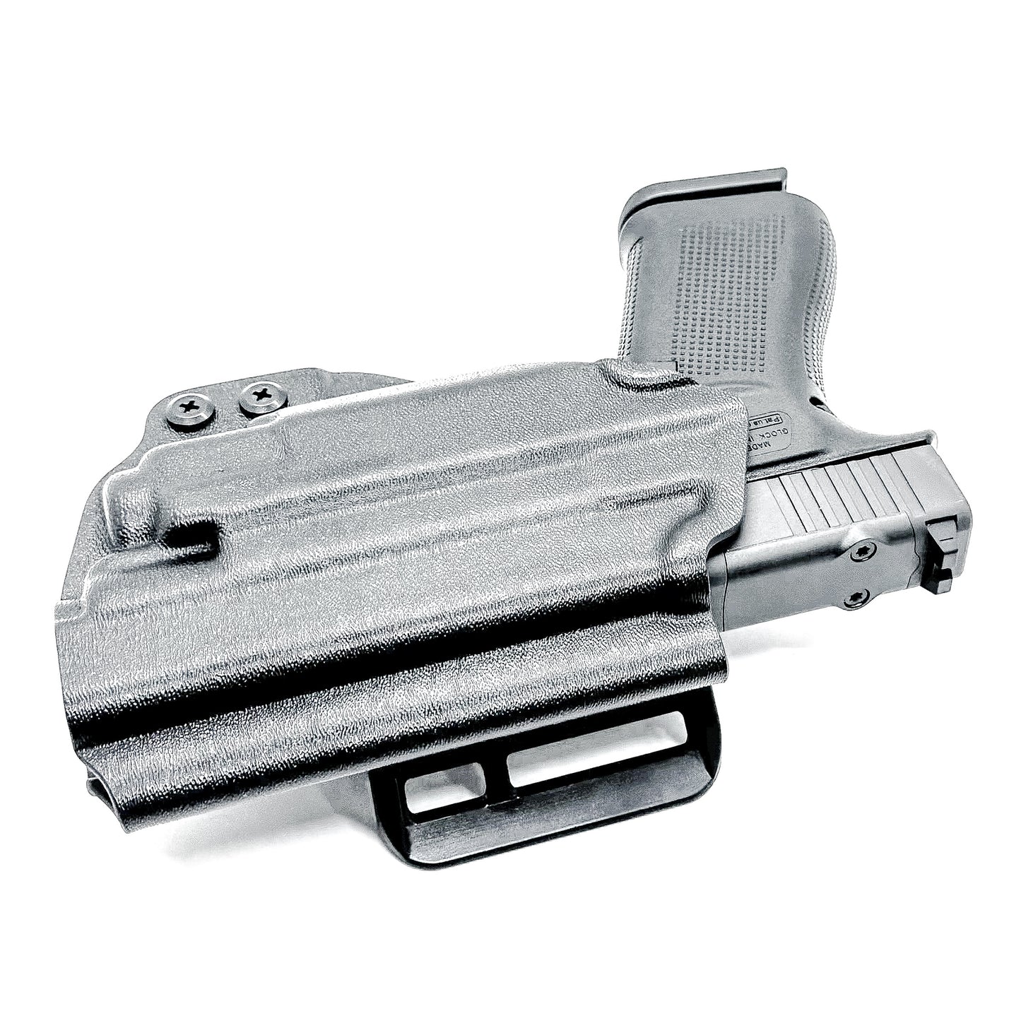 Outside Waistband OWB Kydex Holster for the Glock 43X MOS, 48 MOS, 43X Rail or 48 Rail pistol & Streamlight TLR-8 Sub, in black with 4Bros 1.5" Belt Slide.