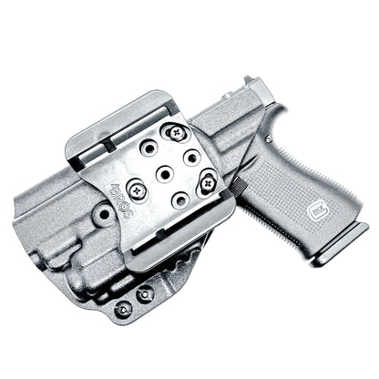 Outside Waistband OWB Kydex Holster for the Glock 43X MOS, 48 MOS, 43X Rail or 48 Rail pistol & Streamlight TLR-8 Sub, in black with 4Bros 1.5" Belt Slide.