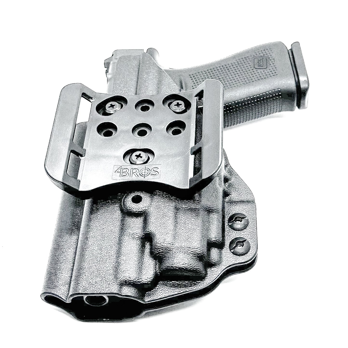 Outside Waistband OWB Kydex Holster for the Glock 43X MOS, 48 MOS, 43X Rail or 48 Rail pistol & Streamlight TLR-8 Sub, in black with 4Bros 1.5" Belt Slide.