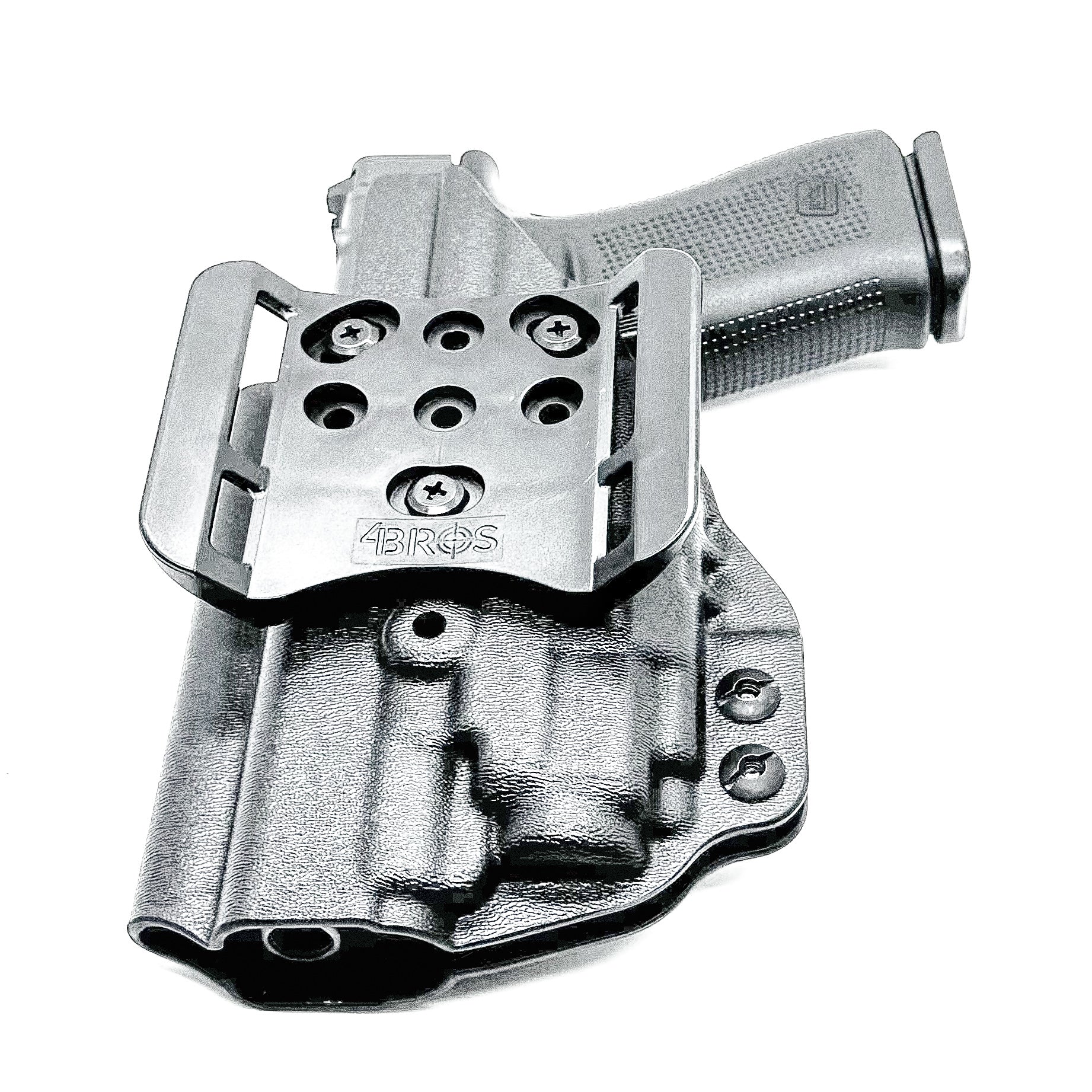 Outside Waistband OWB Kydex Holster for the Glock 43X MOS, 48 MOS, 43X Rail or 48 Rail pistol & Streamlight TLR-8 Sub, in black with 4Bros 1.5" Belt Slide.