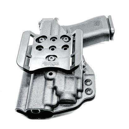 Outside Waistband OWB Kydex Holster for the Glock 43X MOS, 48 MOS, 43X Rail or 48 Rail pistol & Streamlight TLR-8 Sub, in black with 4Bros 1.5" Belt Slide.