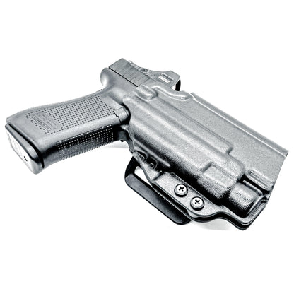 Black OWB Holster for the Glock 45 with TLR-7 HL-X in black with 4BROS 1.5" Slide.