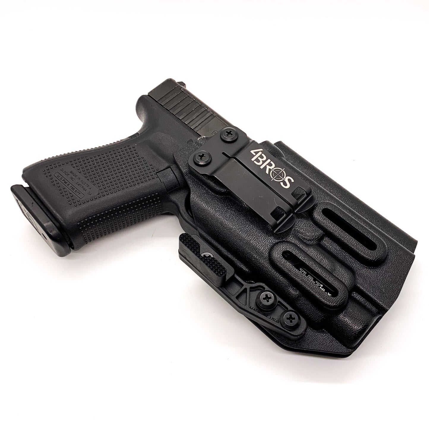 For the Best, most comfortable Inside Waistband IWB AIWB Appendix Kydex holster designed to fit the Glock 45 Gen 5 with the Streamlight TLR-7 HL-X, TLR-7 X, & TLR-7 A, shop Four Brothers 4BROS holsters. Adjustable retention, full sweat guard, smooth edges for comfort and concealment. Made in the USA TLR-7X

