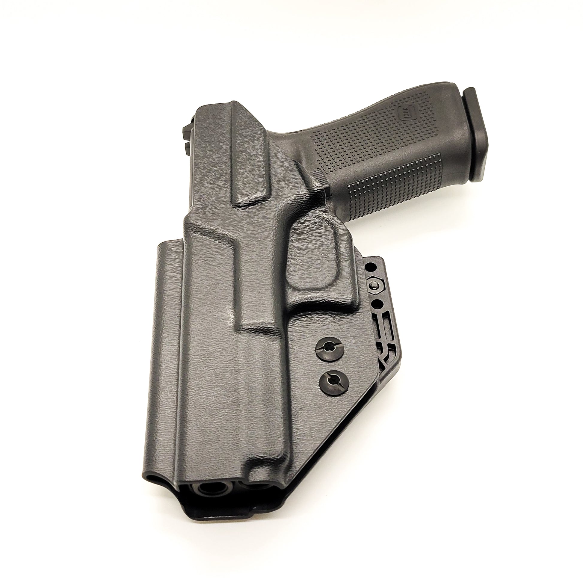 For the best Inside Waistband IWB AIWB Kydex Taco Style Holster designed to fit the Glock 47 MOS G47 shop Four Brothers Holsters. Adjustable ride height and cant. Smooth edges and slim profile to reduce printing. Fast shipping with short order lead times. Made in the USA 