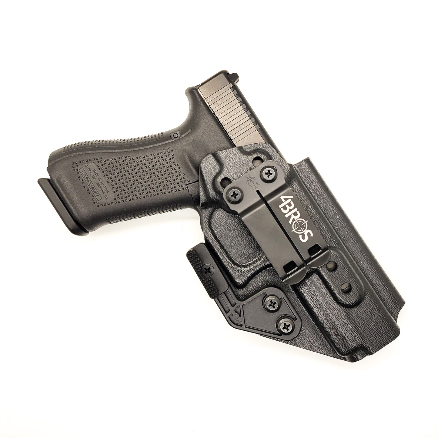 For the best Inside Waistband IWB AIWB Kydex Taco Style Holster designed to fit the Glock 47 MOS G47 shop Four Brothers Holsters. Adjustable ride height and cant. Smooth edges and slim profile to reduce printing. Fast shipping with short order lead times. Made in the USA 