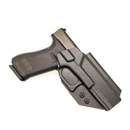 For the best Outside Waistband OWB Kydex holster designed to fit the Glock Gen 5 47 and 47 MOS shop Four Brothers 4BROS holsters. Full sweat guard, open muzzle, adjustable retention, cleared for red dot sight & optics.  Minimal material and smooth edges to reduce printing. Proudly made in the USA. 