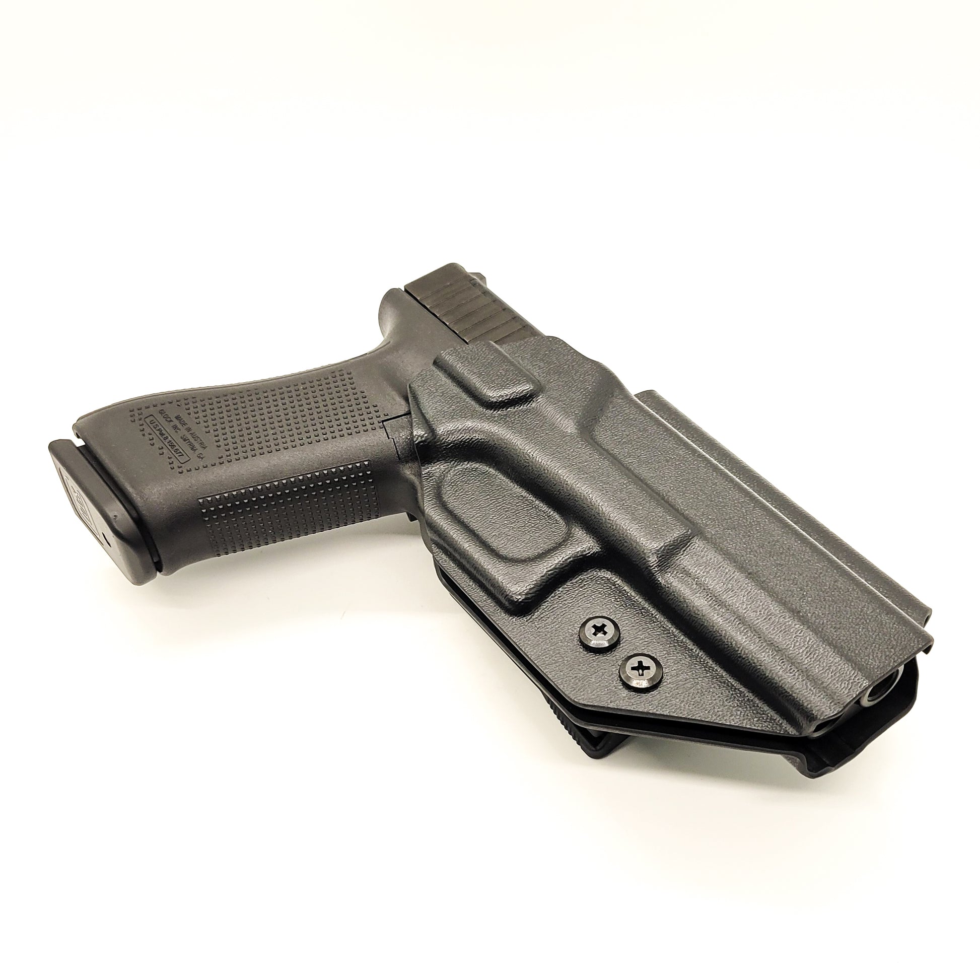 For the best Outside Waistband OWB Kydex holster designed to fit the Glock Gen 5 47 and 47 MOS shop Four Brothers 4BROS holsters. Full sweat guard, open muzzle, adjustable retention, cleared for red dot sight & optics.  Minimal material and smooth edges to reduce printing. Proudly made in the USA. 