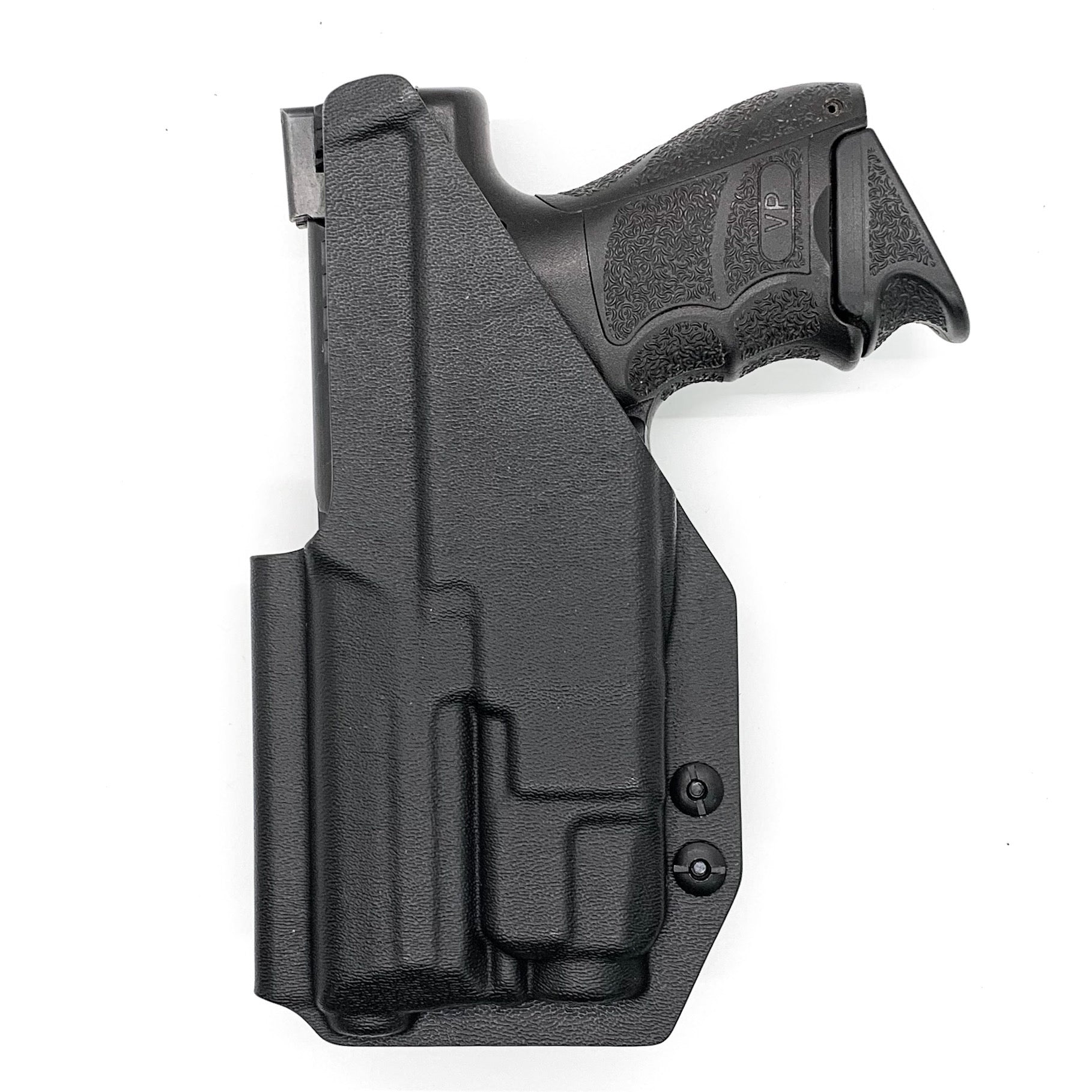 Inside Waistband IWB Holster designed to fit the Heckler & Koch H&K VP9 or VP9SK pistol with Streamlight TLR-7 or TLR-7A weapon mounted light. Full sweat guard, profile cut for red dot sights, adjustable retention, minimal material and smooth edges to reduce printing. Proudly made in the USA.