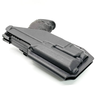 Inside Waistband IWB Holster designed to fit the Heckler & Koch H&K VP9 or VP9SK pistol with Streamlight TLR-7 or TLR-7A weapon mounted light. Full sweat guard, profile cut for red dot sights, adjustable retention, minimal material and smooth edges to reduce printing. Proudly made in the USA.