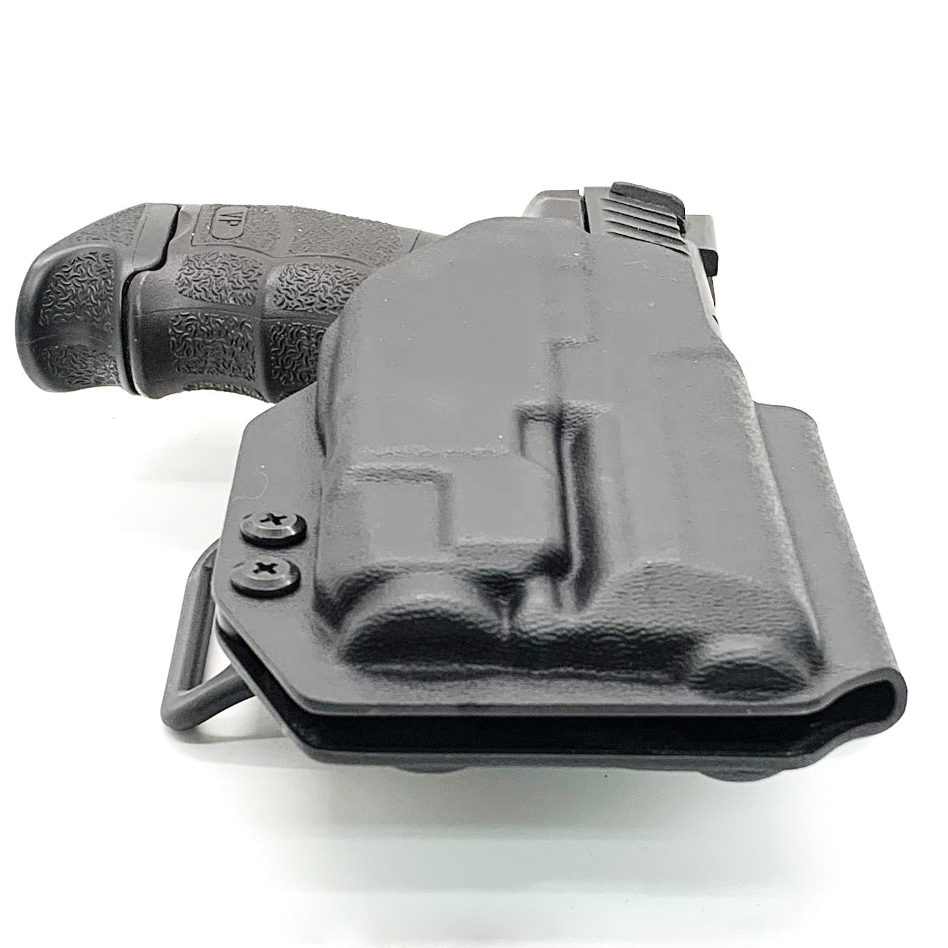 Outside Waistband Holster designed to fit the Heckler & Koch H&K VP9 or VP9SK pistol with Streamlight TLR-7 or TLR-7A weapon mounted light. Full Sweat guard, profile cut to allow red dot sights, adjustable retention, minimal material and smooth edges to reduce printing. Proudly made in the USA.