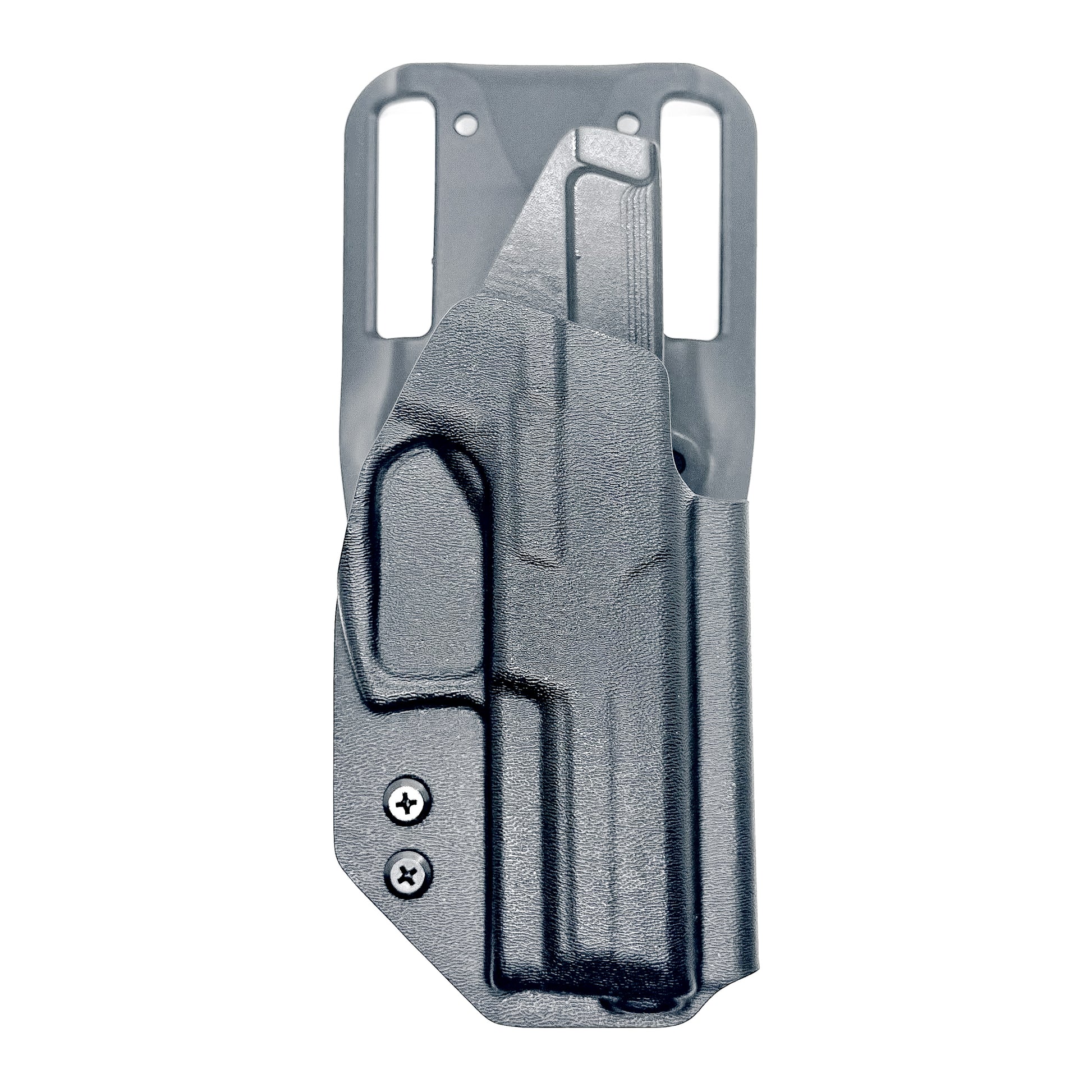 Black Outside Waistband OWB H&K VP9 full-size pistol Duty & Competition Style Kydex Holster from Four Brothers Holsters. Proudly made in the USA.
