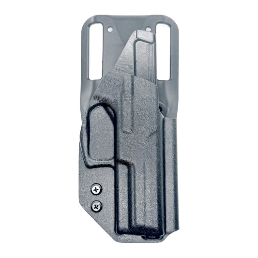 Black Outside Waistband OWB H&K VP9 full-size pistol Duty & Competition Style Kydex Holster from Four Brothers Holsters. Proudly made in the USA.
