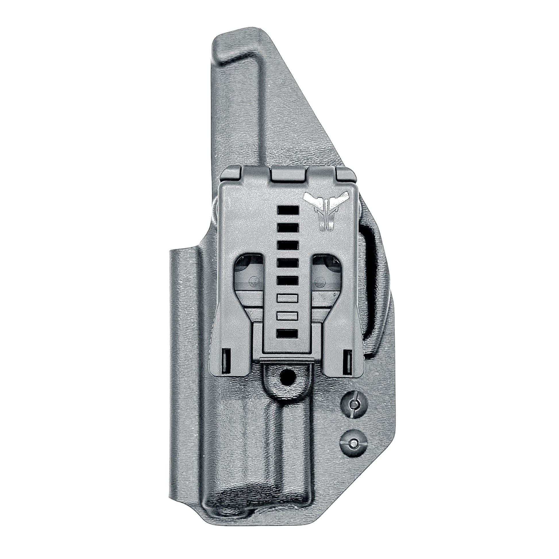 Black Outside Waistband OWB Holster for the Heckler & Koch H&K HK VP9 from Four Brothers 4BROS Holsters.  Made in the USA.  Cleared for red dot sights.